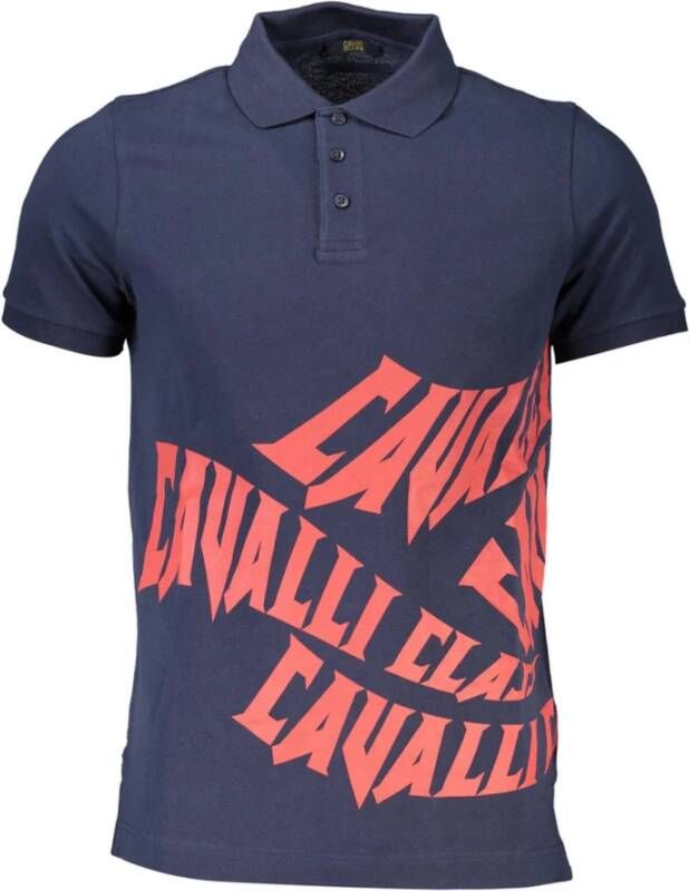 Cavalli Class Blauw Katoenen Poloshirt Korte Mouwen Regular Fit Blauw Heren