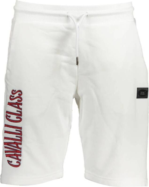 Cavalli Class Korte sportbroek met geborduurd logo Wit Heren