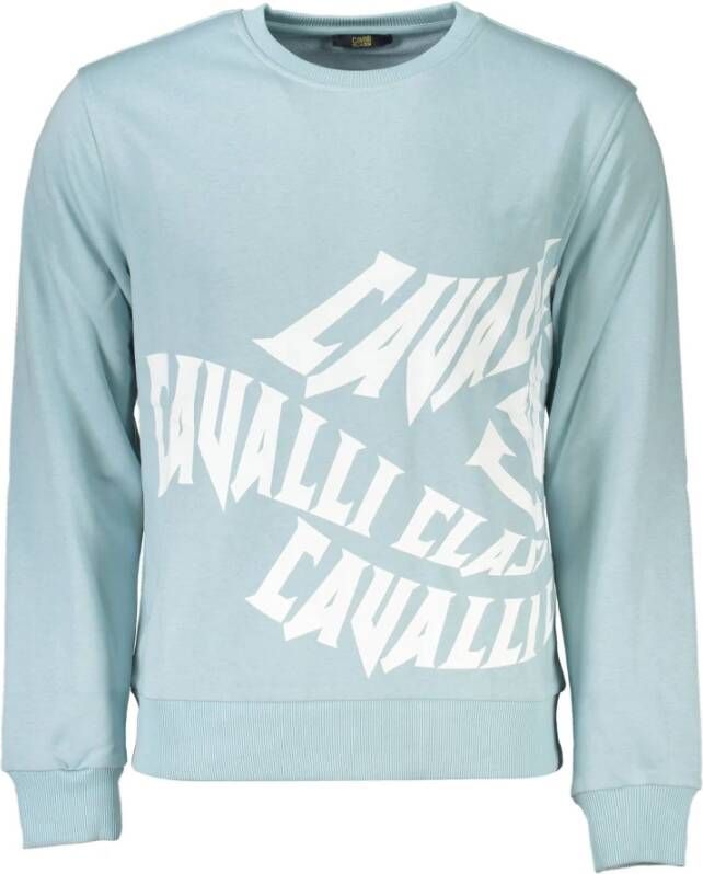Cavalli Class Lichtblauwe Katoenen Trui Lange Mouwen Regular Fit Blauw Heren
