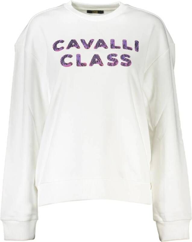 Cavalli Class Witte Katoenen Trui Lange Mouwen Ronde Hals Logo Print Wit Dames