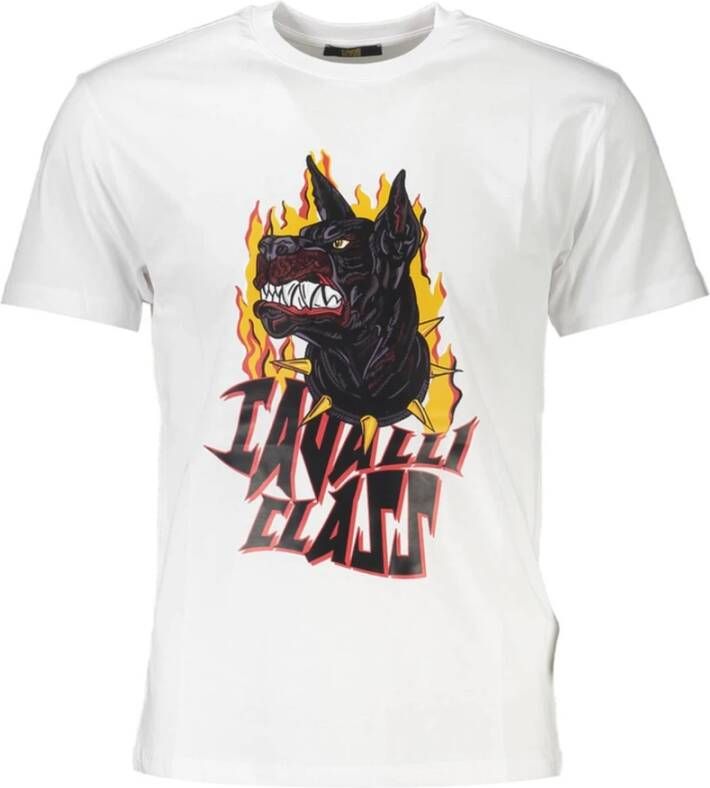 Cavalli Class Logo Print T-shirt Heren Ronde Hals Korte Mouw White Heren