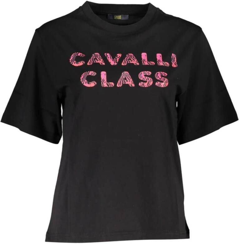 Cavalli Class Elegant zwart katoenen T-shirt met handtekeningprint Black Dames