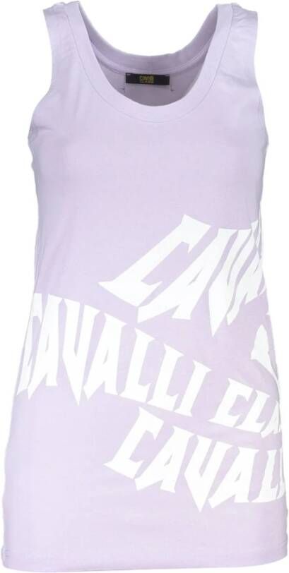 Cavalli Class Paarse Tanktop Brede Schouders Ronde Hals Print Logo Purple Dames