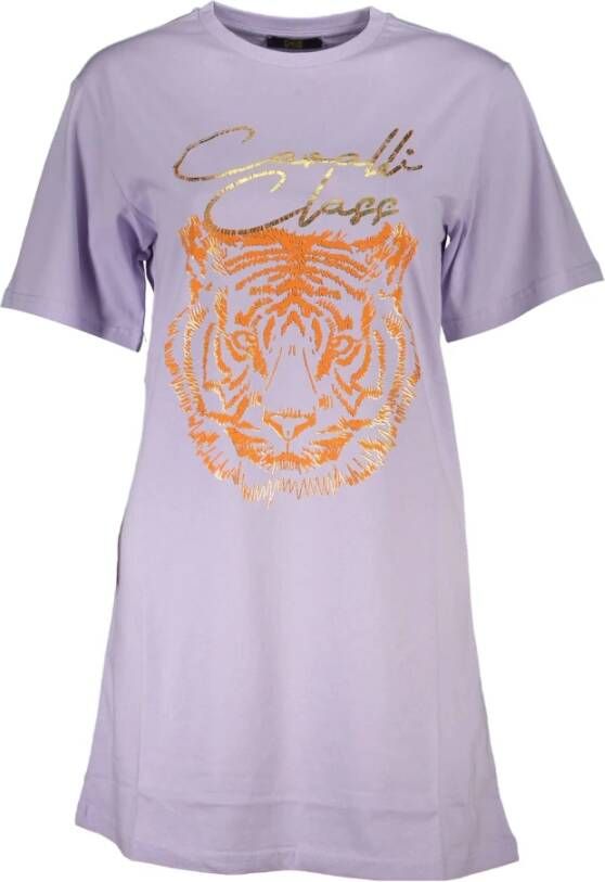 Cavalli Class Paarse Katoenen Tops & T-Shirt Korte Mouwen Regular Fit Paars Dames