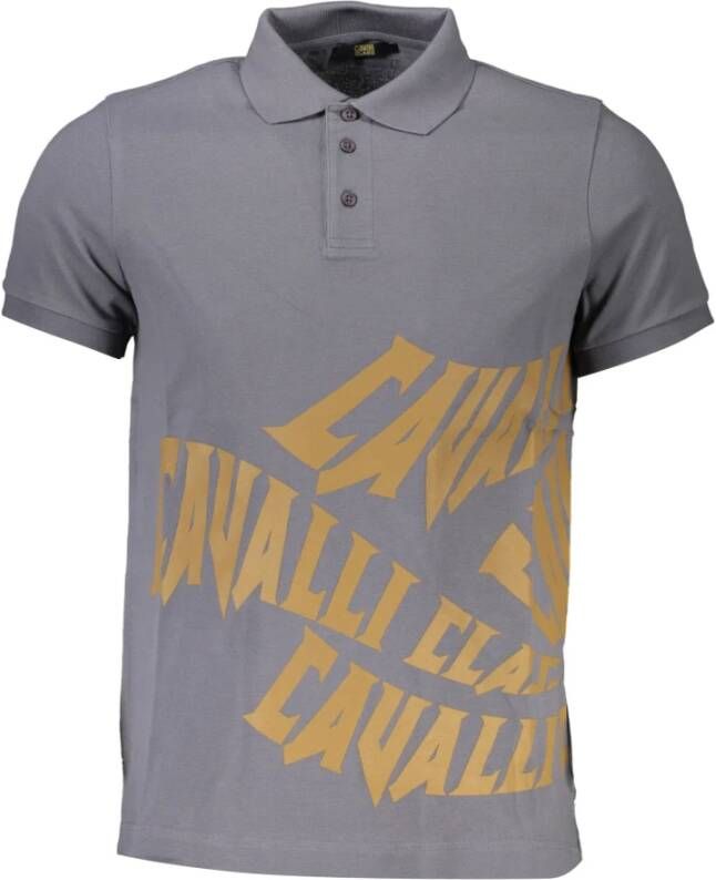 Cavalli Class Polo T-shirt met bedrukt logo Grijs Heren