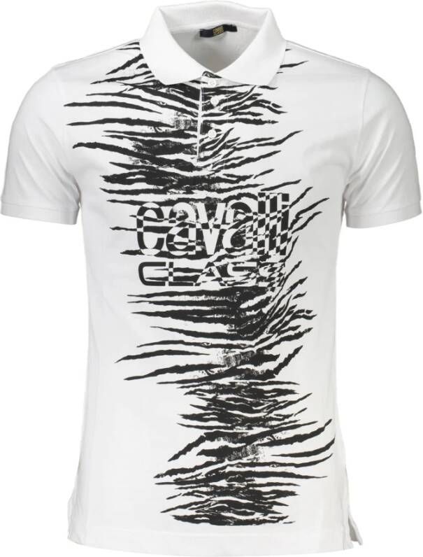 Cavalli Class Elegante witte katoenen polo met handtekeningprint White Heren