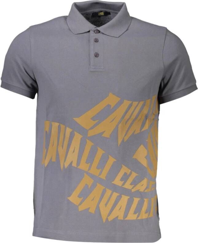 Cavalli Class Grijs Katoenen Polo met Klassieke Print Gray Heren