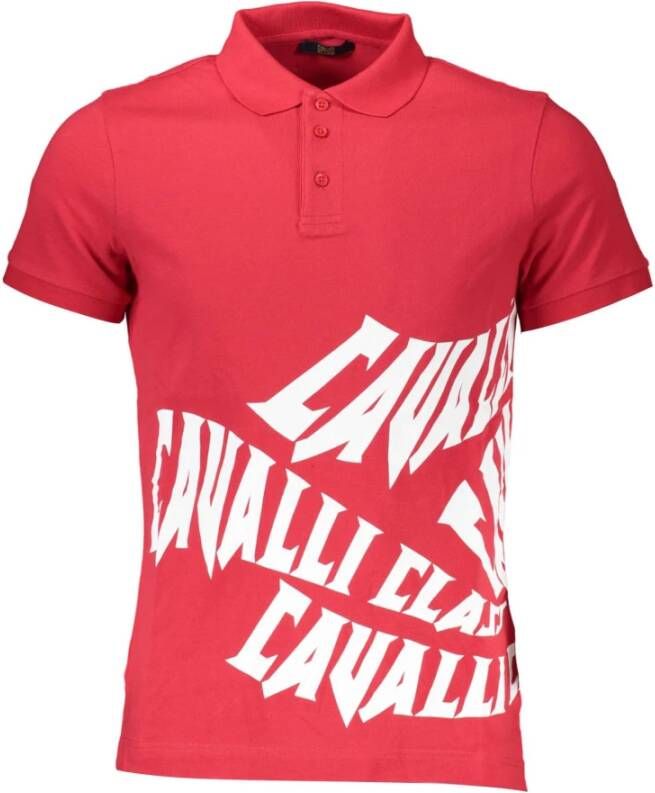 Cavalli Class Rode Katoenen Polo Shirt Korte Mouwen Regular Fit 3 Knopen Print Logo Red Heren