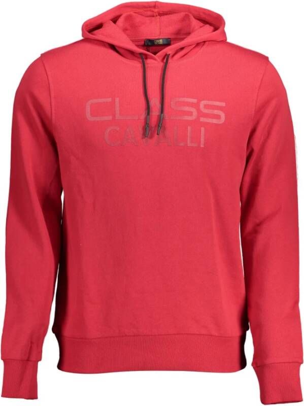 Cavalli Class Rode Katoenen Sweater met Capuchon en Print Red Heren