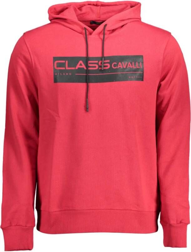 Cavalli Class Rode Katoenen Sweater met Capuchon en Print Rood Heren