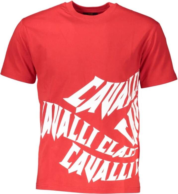 Cavalli Class Rode T-shirt Heren Korte Mouwen Regular Fit Rood Heren