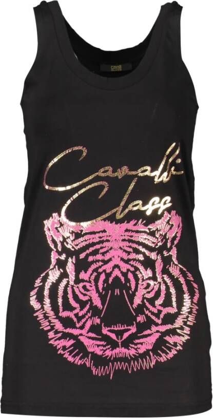 Cavalli Class Elegante bedrukte tanktop met brede schouders Black Dames