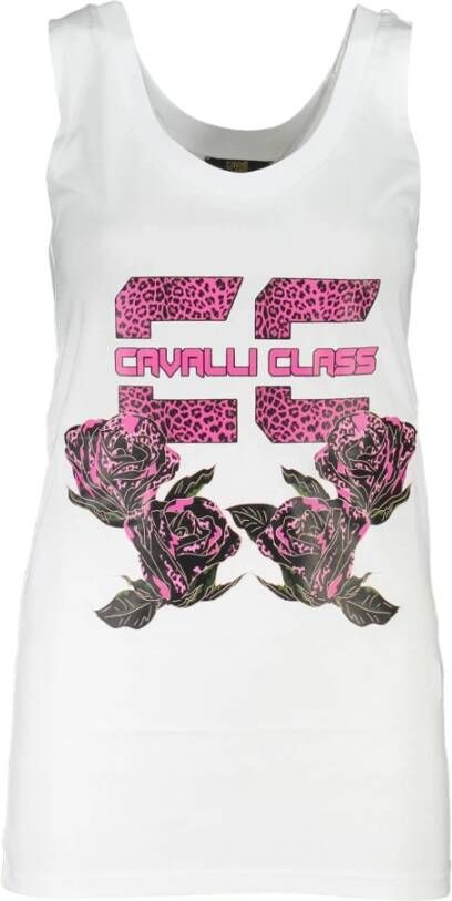 Cavalli Class Witte Katoenen Tanktop met Print White Dames