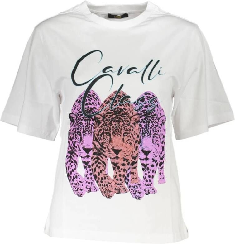 Cavalli Class Slim Fit T-Shirt met Logo Print Wit Dames