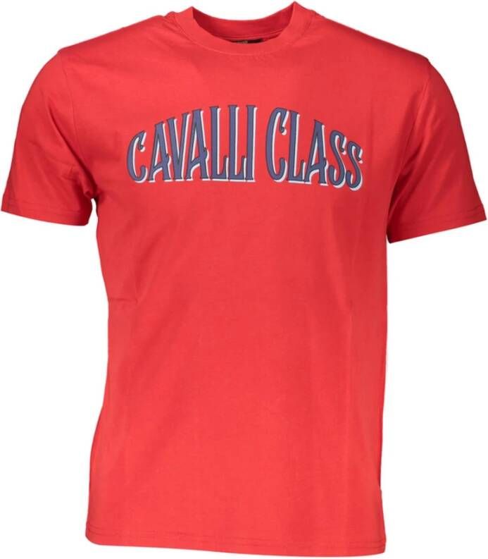 Cavalli Class Logo Tee Striking Print Premium Cotton Orange Heren