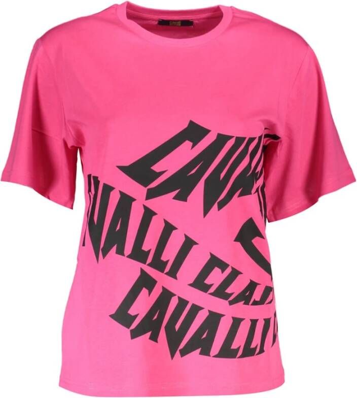 Cavalli Class Chique roze katoenen T-shirt met handtekeningprint Pink Dames