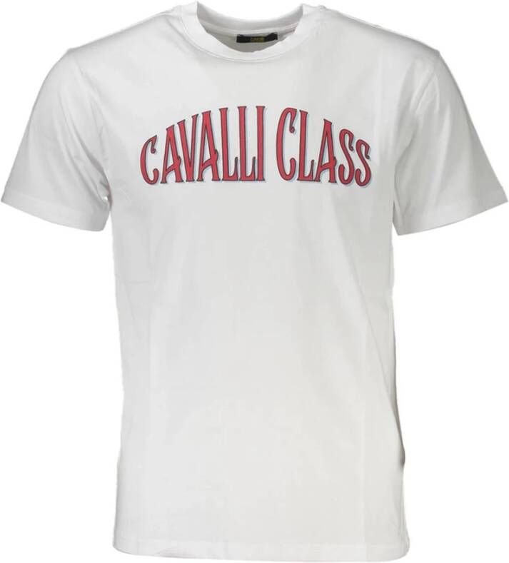 Cavalli Class Elegante witte logo print tee White Heren