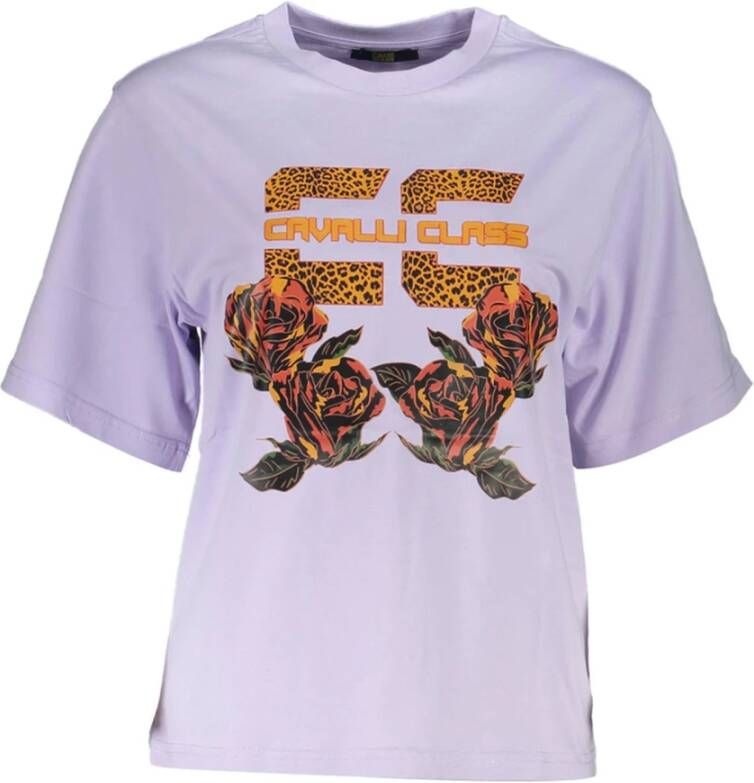 Cavalli Class Paarse Katoenen Tops & T-Shirt Korte Mouwen Regular Fit Paars Dames