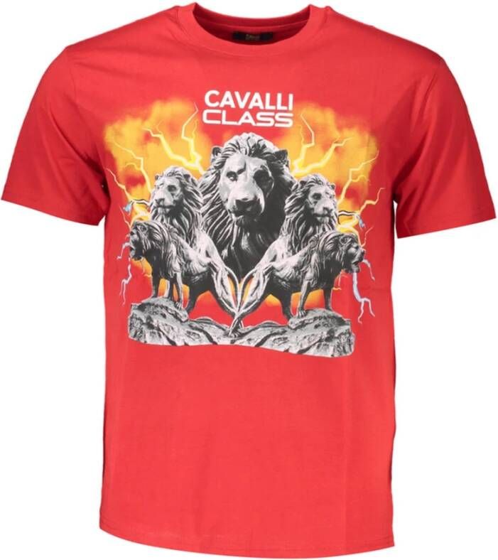 Cavalli Class Rood bedrukt T-shirt met klassieke stijl Red Heren