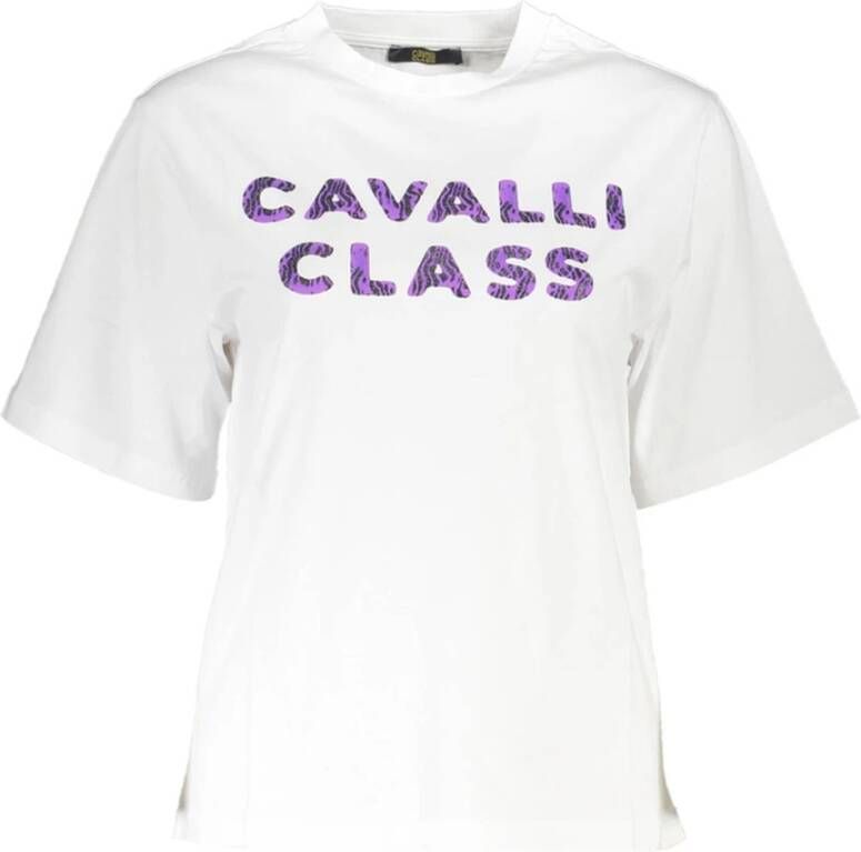 Cavalli Class Elegant wit katoenen T-shirt met ontwerpprint White Dames