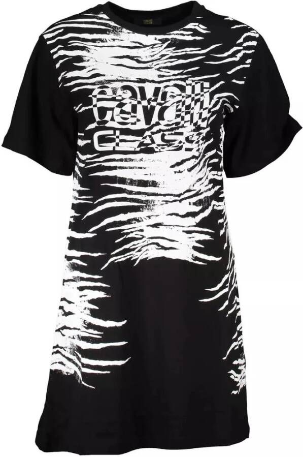 Cavalli Class Elegante bedrukte jurk met korte mouwen Black Dames