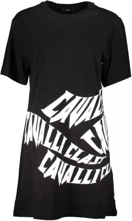 Cavalli Class Elegante bedrukte jurk met korte mouwen Black Dames
