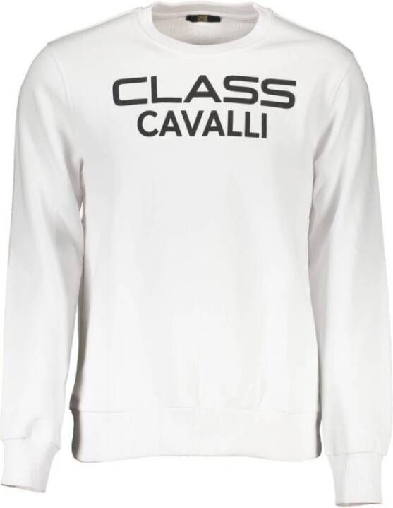 Cavalli Class Witte Katoenen Trui Lange Mouwen Ronde Hals Logo White Heren