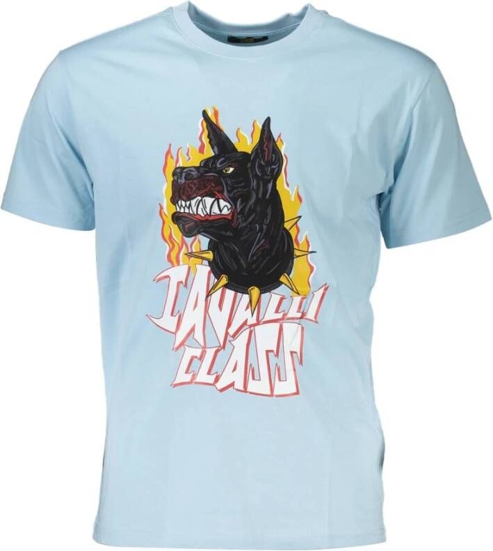Cavalli Class Elegant blauw katoenen T-shirt met iconische print Blue Heren