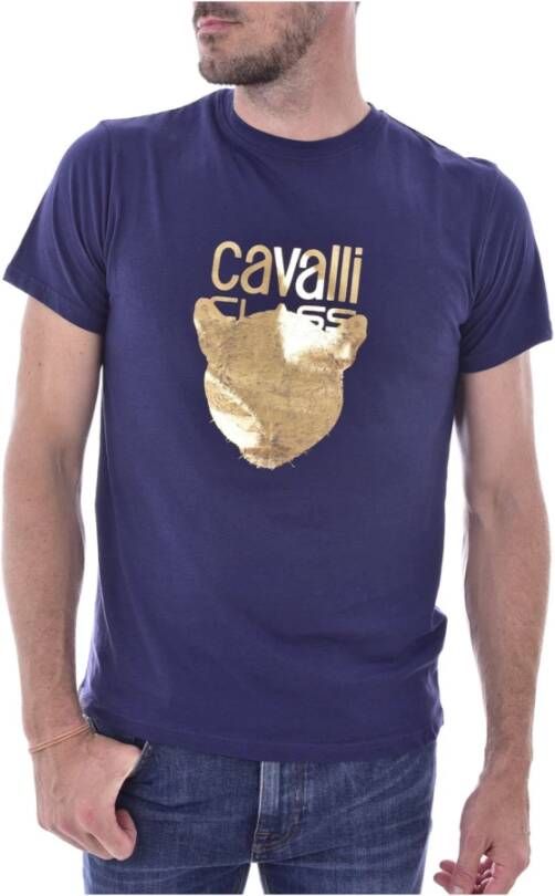 Cavalli Class T-Shirts Blauw Heren