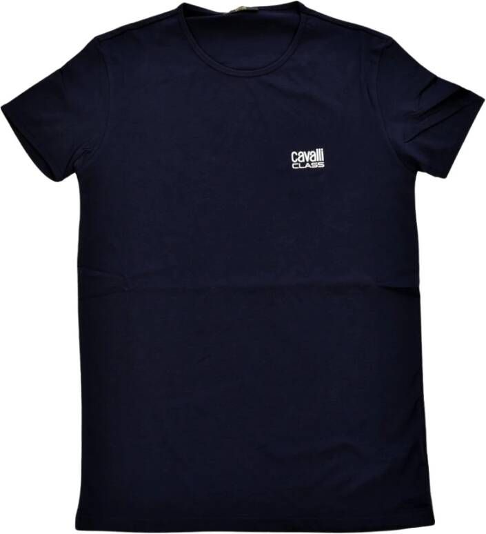 Cavalli Class Blauw Katoenen Bedrukt Logo T-Shirt Blue Heren