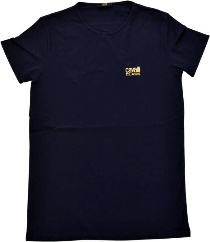 Cavalli Class Blauw Designer T-shirt Elegant Logo Blue Heren