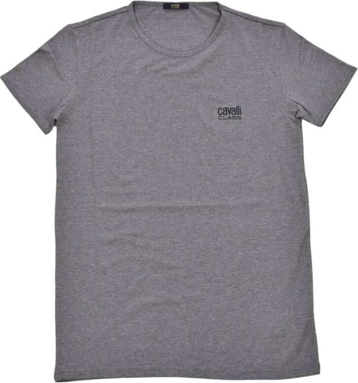 Cavalli Class Grijze Katoenen Logo Print T-Shirt Gray Heren