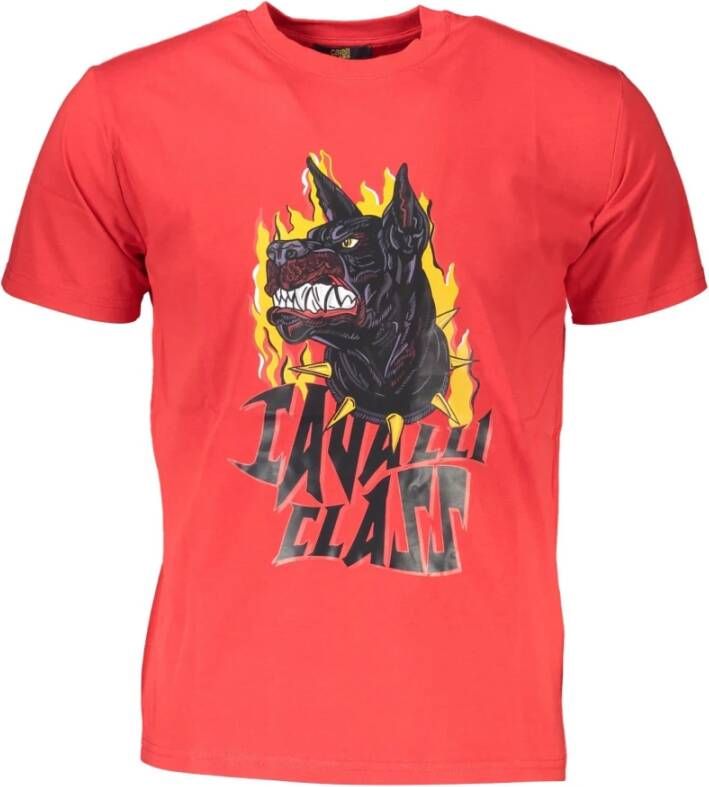 Cavalli Class Chique Rode Katoenen T-shirt met Handtekeningprint Red Heren