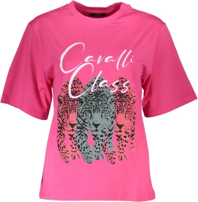 Cavalli Class Slim Fit Logo Print T-Shirt Roze Dames