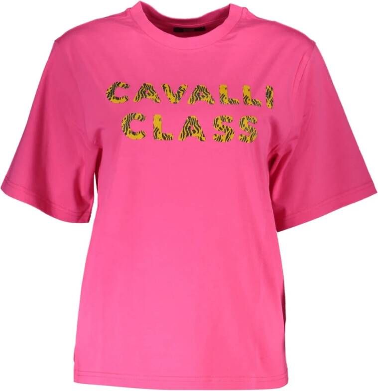 Cavalli Class Roze Katoenen Tops & T-Shirt Korte Mouwen Regular Fit Roze Dames