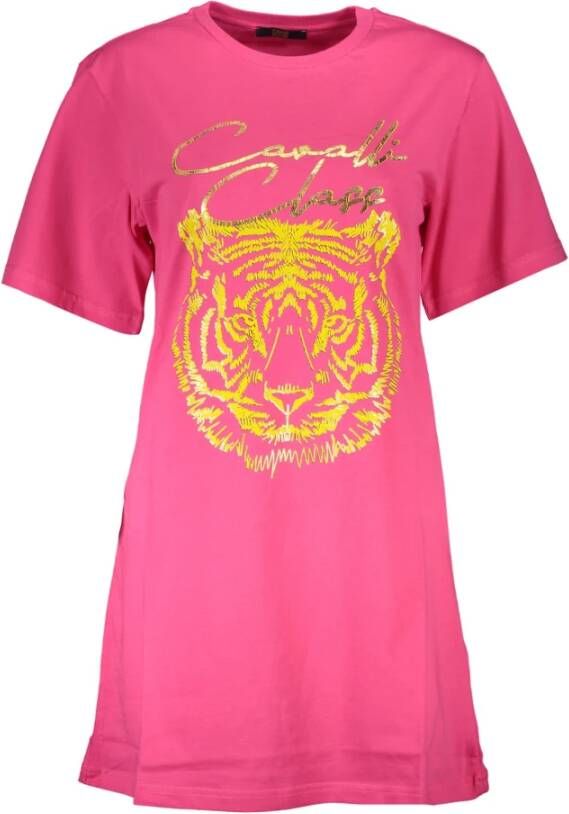 Cavalli Class Roze Katoenen Tops & T-Shirt Korte Mouwen Regular Fit Pink Dames