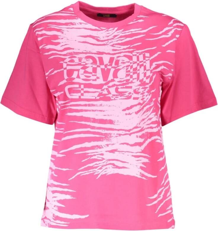 Cavalli Class Luxe vierkante T-shirt met stijlvolle print Roze Dames