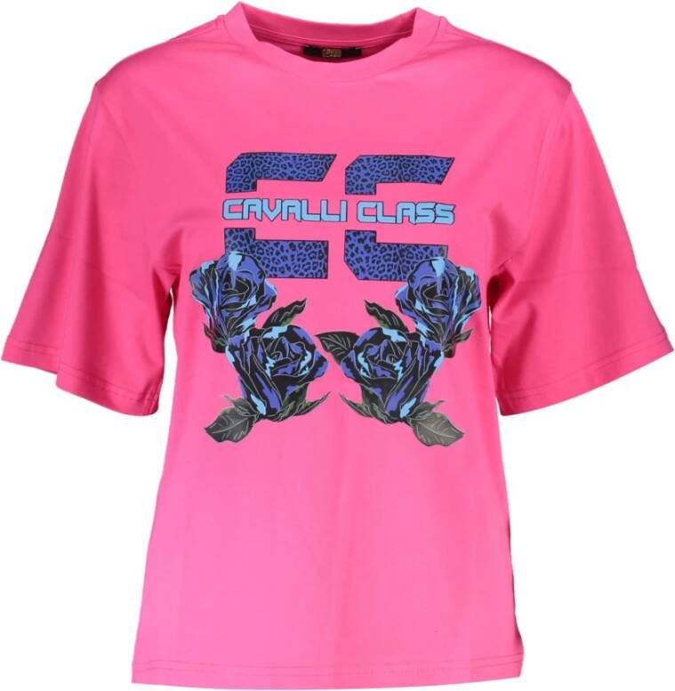 Cavalli Class Korte Mouw Ronde Hals Logo Print T-Shirt Pink Dames