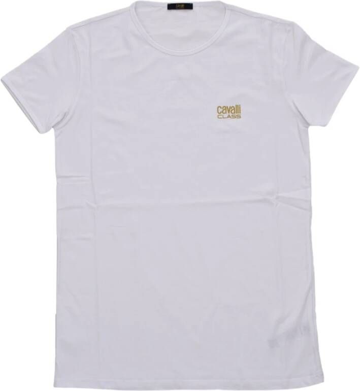 Cavalli Class Wit Katoenen Bedrukt Logo T-Shirt White Heren