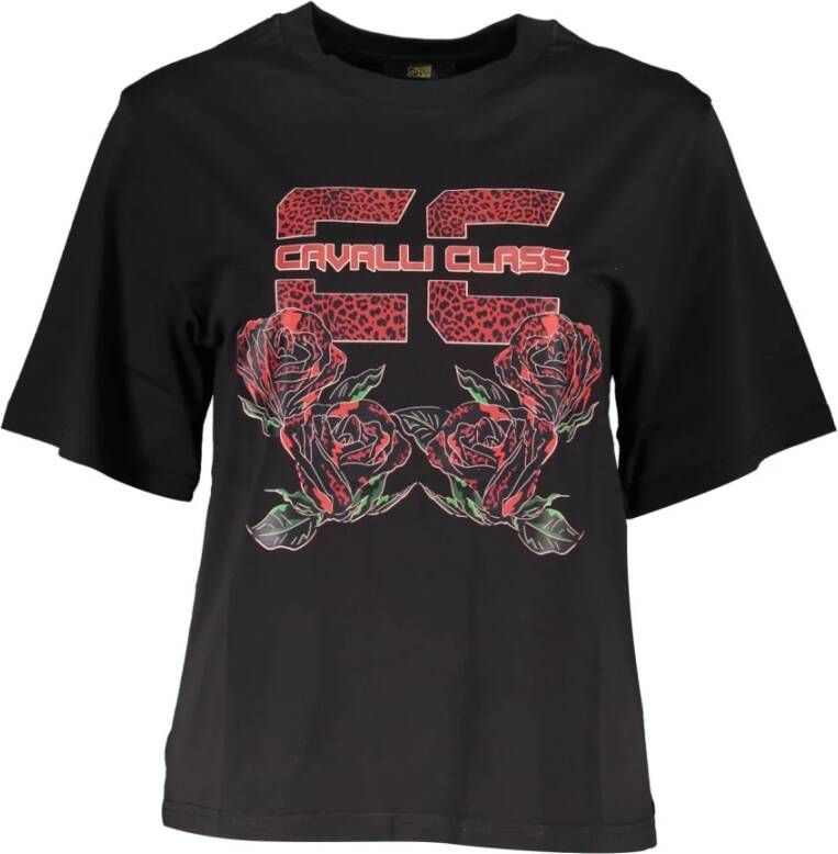 Cavalli Class Zwart katoenen T-shirt met chique print Black Dames