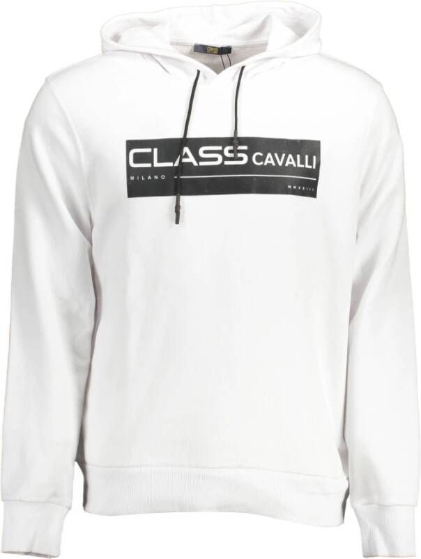 Cavalli Class Witte Katoenen Sweater met Capuchon en Print White Heren