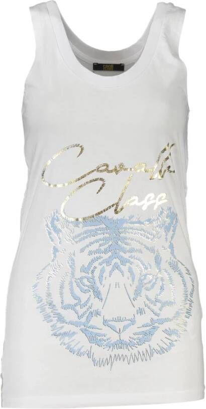 Cavalli Class Elegante witte katoenen tanktop met iconische print White Dames