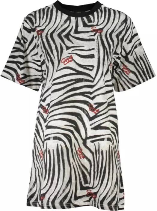 Cavalli Class Elegante bedrukte jurk met korte mouwen Black Dames