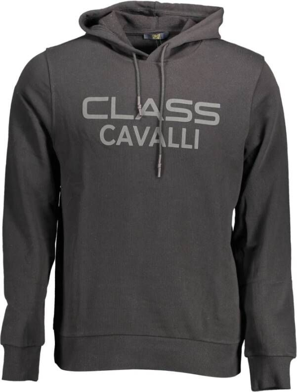 Cavalli Class Zwarte Katoenen Sweater met Capuchon en Print Zwart Heren