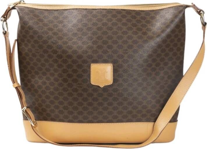 Celine Vintage Celine Macadam Shoulder Bag Bruin Dames