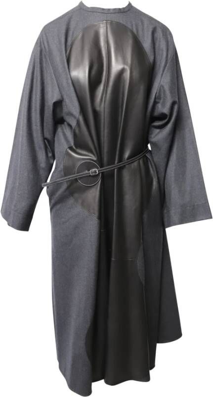 Celine Vintage Celine Sack Dress with Leather Detail in Black Wool Zwart Dames