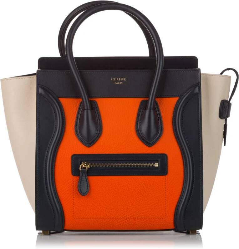 Celine Vintage Pre-eigendom bagage Tote Tricolor lederen handtas Oranje Dames