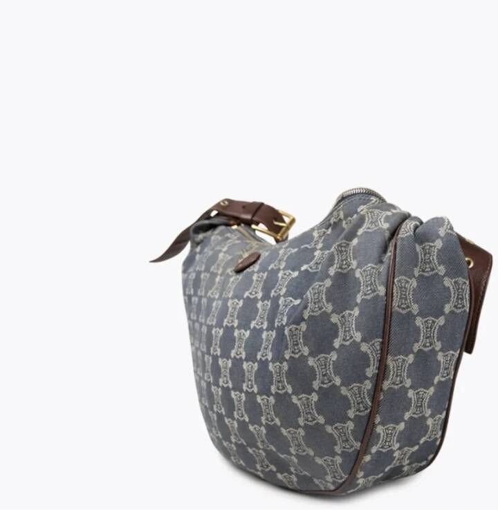 Celine Vintage Pre-owned Celine Macadam Denim Shoulder Bag Blauw Dames