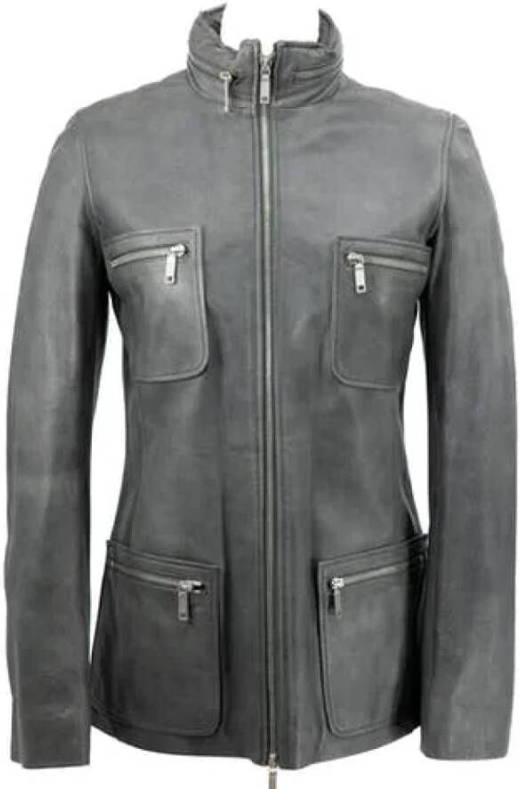 Celine Vintage Pre-owned Leather outerwear Grijs Dames