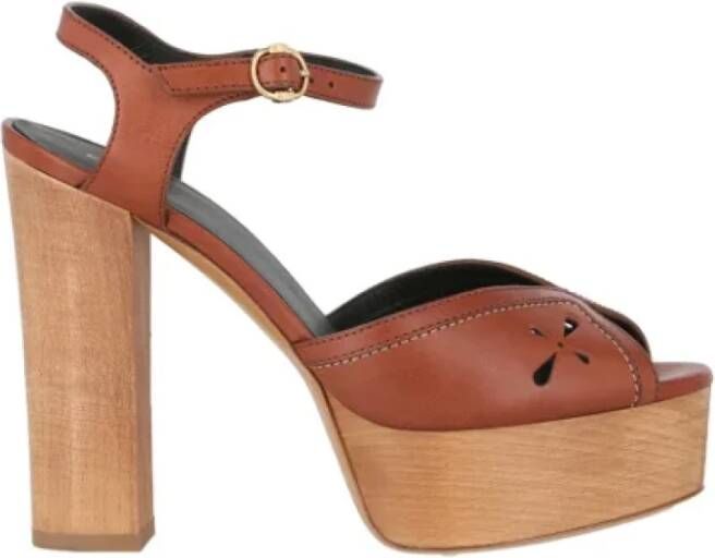 Celine Vintage Pre-owned Leather sandals Bruin Dames